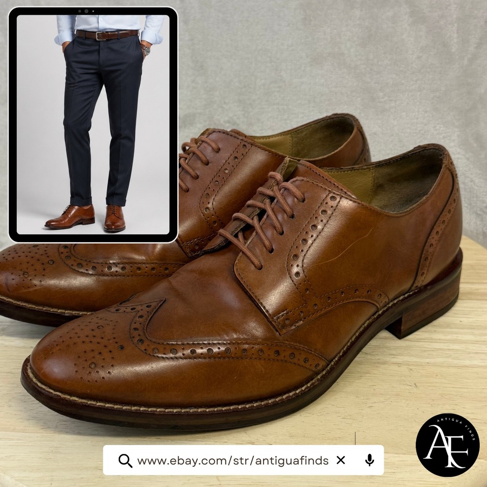 Cole Haan Grand.OS Mens 8 W British Tan Leather Wingtip Oxford C12845 - Picture 1 of 16